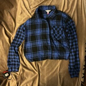 No Boundaries Blue and Black Plaid Shirt